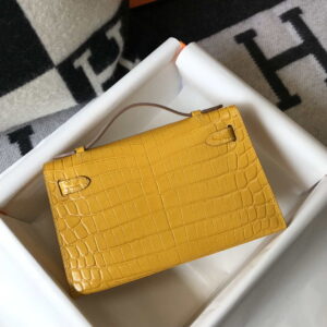 Replica Hermes Mini Kelly Pouchette Crocodile Leather H230233 Yellow