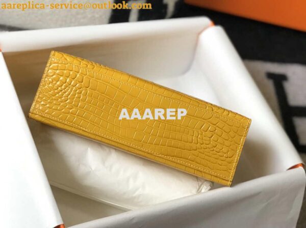 Replica Hermes Mini Kelly Pouchette Crocodile Leather H230233 Yellow 4