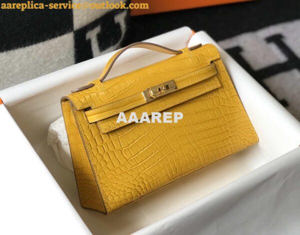 Replica Hermes Mini Kelly Pouchette Crocodile Leather H230233 Yellow 5