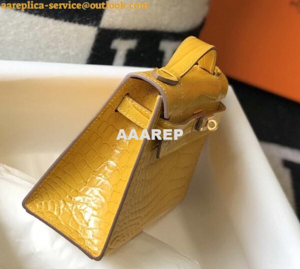 Replica Hermes Mini Kelly Pouchette Crocodile Leather H230233 Yellow 6