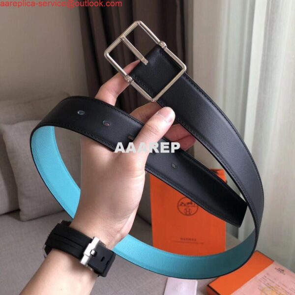 Replica Hermes Bleu Obscur Saddle 38MM Reversible Belt 6