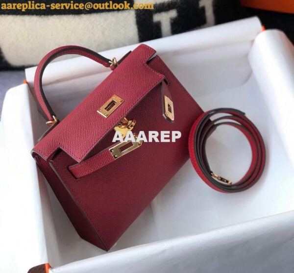 Replica Hermes Kelly Bag Hermes 19CM Epsom Shoulder Mini Bag Wine red 20462 4