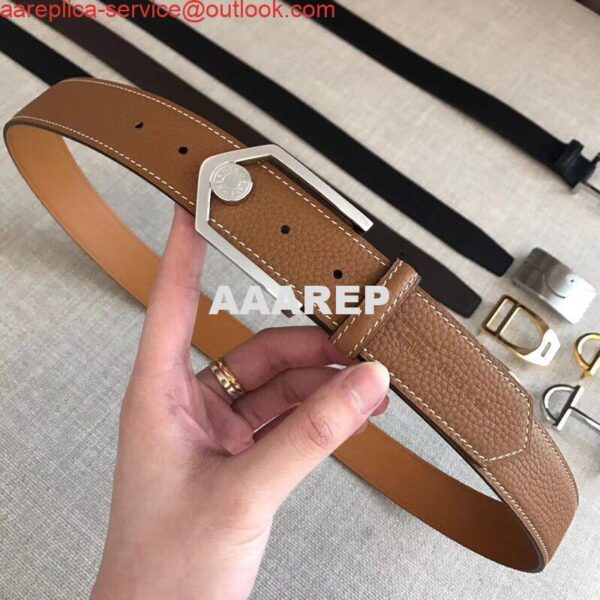 Replica Hermes Brown Licol 40 MM Reversible Leather Belt 4