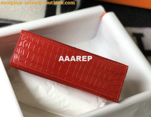 Replica Hermes Mini Kelly Pouchette Crocodile Leather H230235 Red 4