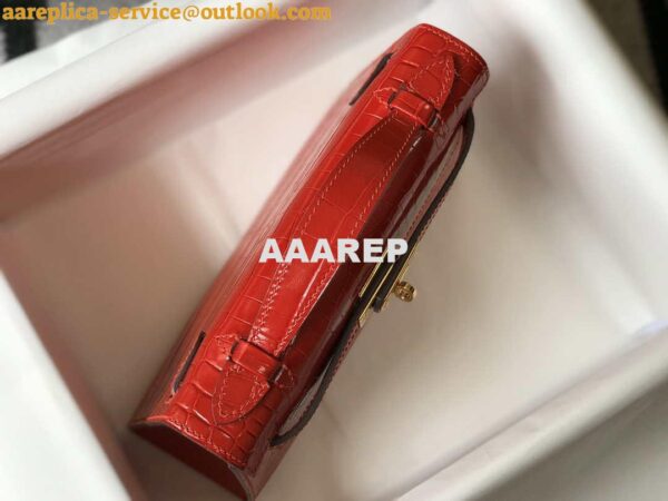 Replica Hermes Mini Kelly Pouchette Crocodile Leather H230235 Red 7