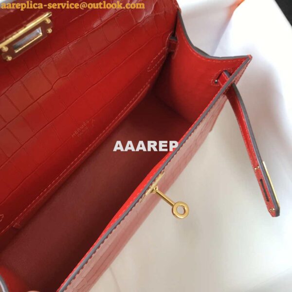 Replica Hermes Mini Kelly Pouchette Crocodile Leather H230235 Red 9