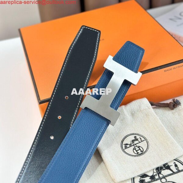 Replica Hermes Constance Reversible Belt 38MM in Blue Clemence Leather 5