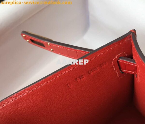 Replica Hermes Mini Kelly Pouchette Crocodile Leather H230235 Red 10