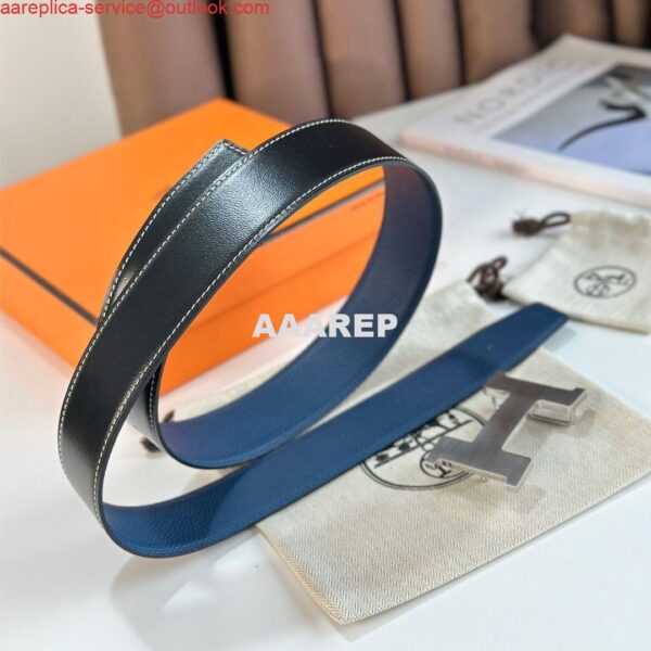 Replica Hermes Constance Reversible Belt 38MM in Blue Clemence Leather 6