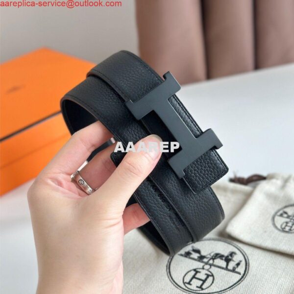 Replica Hermes Constance Reversible Belt 38MM in Clemence Leather with Black Buckle 3