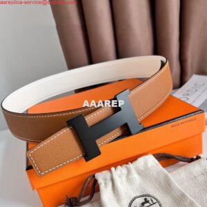 Replica Hermes Constance Reversible Belt 38MM in Epsom Leather with Black Buckle