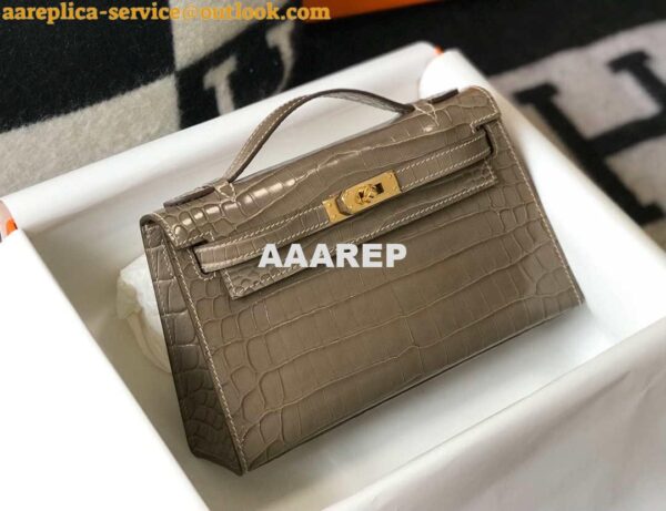 Replica Hermes Mini Kelly Pouchette Crocodile Leather H230237 Oragano 5