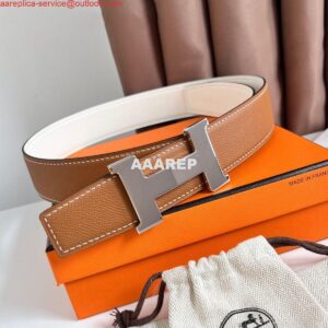 Replica Hermes Constance Reversible Belt 38MM in Gold and White Epsom Calfskin