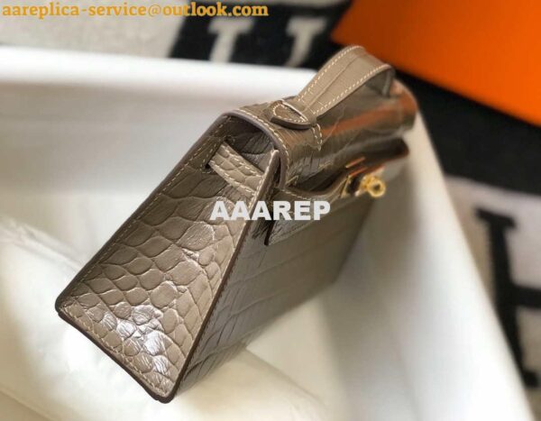 Replica Hermes Mini Kelly Pouchette Crocodile Leather H230237 Oragano 6