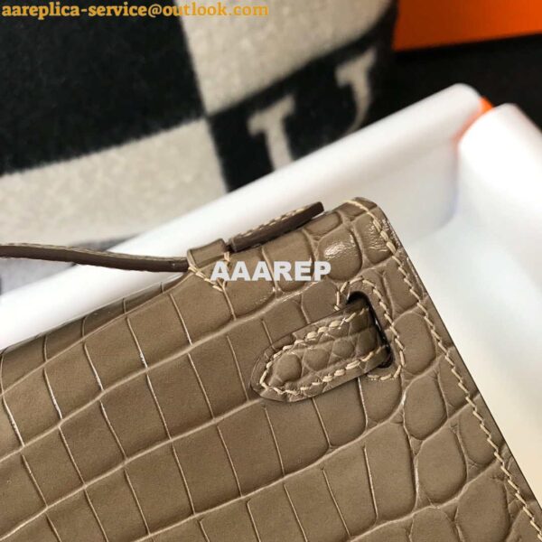 Replica Hermes Mini Kelly Pouchette Crocodile Leather H230237 Oragano 7