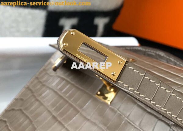 Replica Hermes Mini Kelly Pouchette Crocodile Leather H230237 Oragano 8