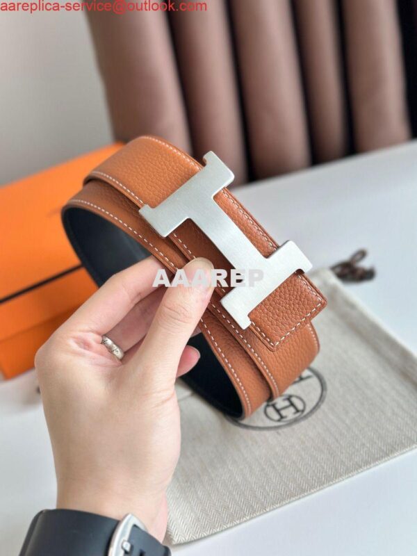 Replica Hermes Constance Reversible Belt 38MM in Gold Clemence Leather 5