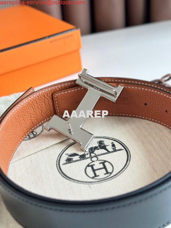 Replica Hermes Constance Reversible Belt 38MM in Gold Clemence Leather 6