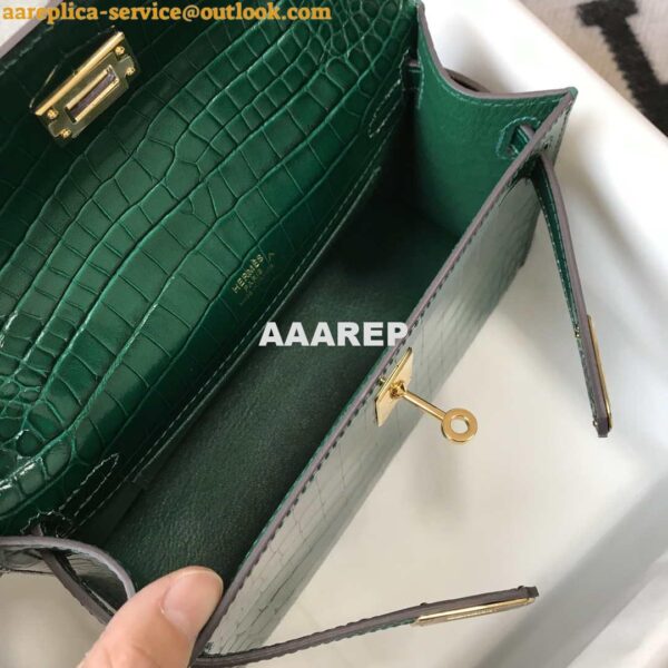 Replica Hermes Mini Kelly Pouchette Crocodile Leather H230238 Green 8