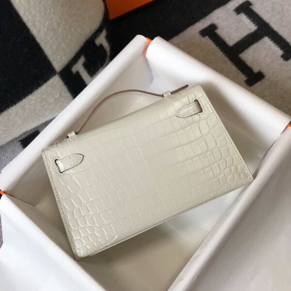 Replica Hermes Mini Kelly Pouchette Crocodile Leather H230239 White