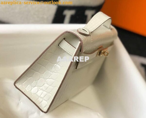 Replica Hermes Mini Kelly Pouchette Crocodile Leather H230239 White 4