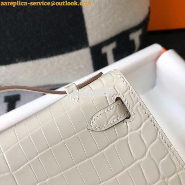 Replica Hermes Mini Kelly Pouchette Crocodile Leather H230239 White 5