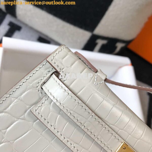 Replica Hermes Mini Kelly Pouchette Crocodile Leather H230239 White 6