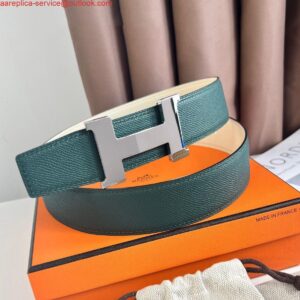 Replica Hermes Constance Reversible Belt 38MM in Green and Craie Epsom Calfskin