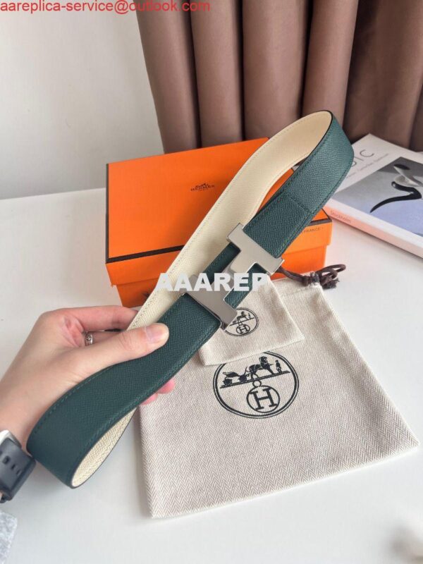 Replica Hermes Constance Reversible Belt 38MM in Green and Craie Epsom Calfskin 5