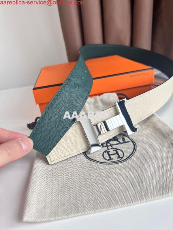 Replica Hermes Constance Reversible Belt 38MM in Green and Craie Epsom Calfskin 7