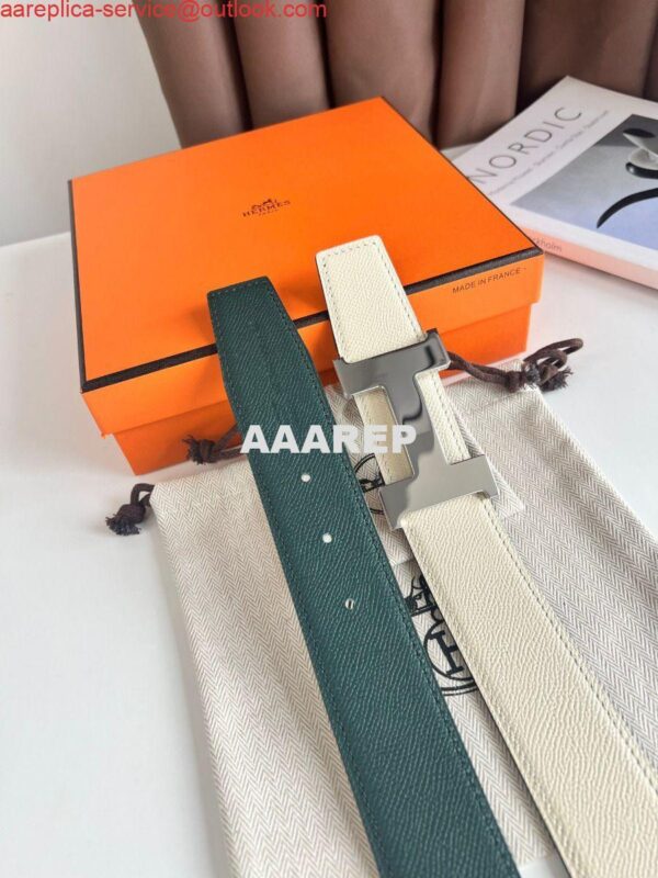 Replica Hermes Constance Reversible Belt 38MM in Green and Craie Epsom Calfskin 8