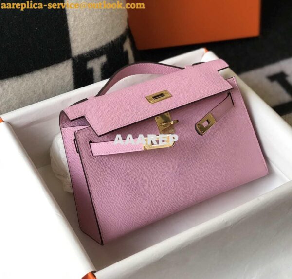 Replica Hermes Mini Kelly Pouchette Epsom Leather H230226 Pink 3