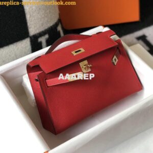 Replica Hermes Mini Kelly Pouchette Epsom Leather H230227 Red 2