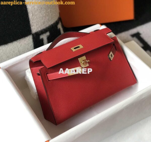 Replica Hermes Mini Kelly Pouchette Epsom Leather H230227 Red 4