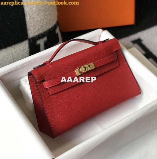 Replica Hermes Mini Kelly Pouchette Epsom Leather H230227 Red 9