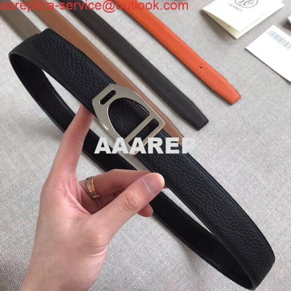 Replica Hermes Etrier Buckle Belt & Black Clemence 32 MM Strap 4