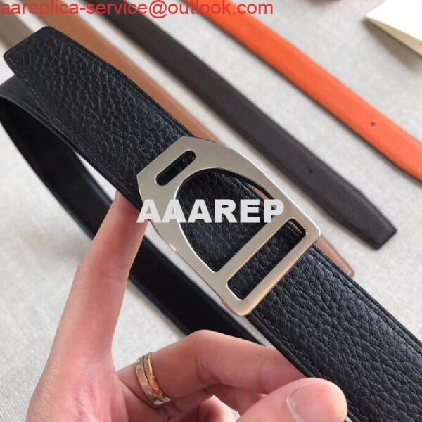 Replica Hermes Etrier Buckle Belt & Black Clemence 32 MM Strap 5