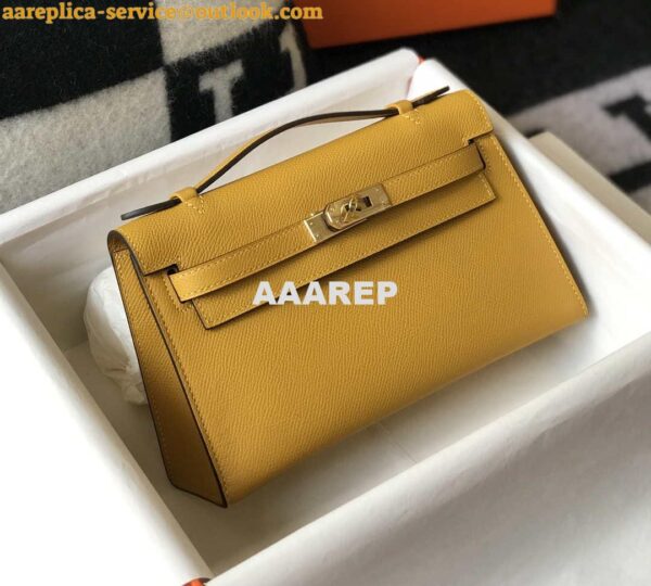 Replica Hermes Mini Kelly Pouchette Epsom Leather H230228 Yellow 4