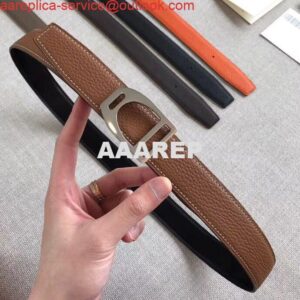 Replica Hermes Etrier Buckle Belt & Brown Clemence 32 MM Strap 2