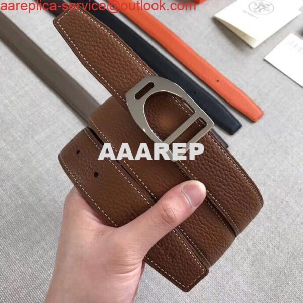 Replica Hermes Etrier Buckle Belt & Brown Clemence 32 MM Strap 6