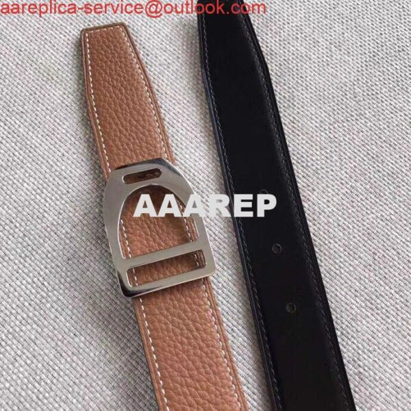 Replica Hermes Etrier Buckle Belt & Brown Clemence 32 MM Strap 9