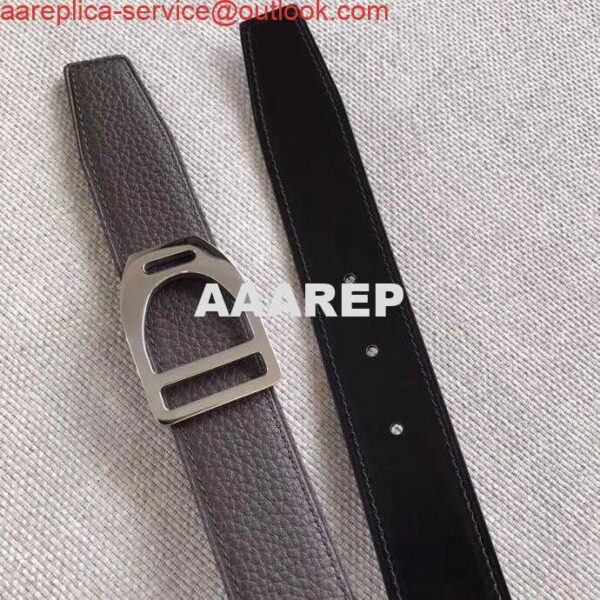 Replica Hermes Etrier Buckle Belt & Chocolate Clemence 32 MM Strap 9