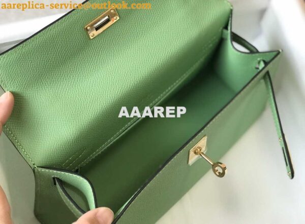 Replica Hermes Mini Kelly Pouchette Epsom Leather H230229 Green 10