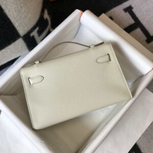 Replica Hermes Mini Kelly Pouchette Epsom Leather H230230 White