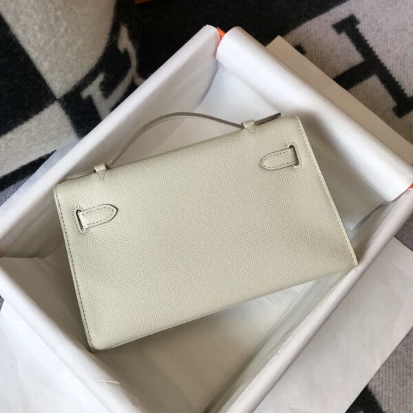 Replica Hermes Mini Kelly Pouchette Epsom Leather H230230 White 3