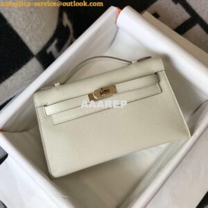 Replica Hermes Mini Kelly Pouchette Epsom Leather H230230 White 2