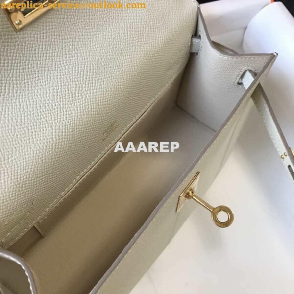 Replica Hermes Mini Kelly Pouchette Epsom Leather H230230 White 9