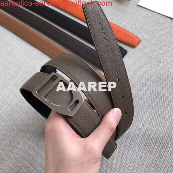 Replica Hermes Etrier Buckle Belt & Taupe Clemence 32 MM Strap 5