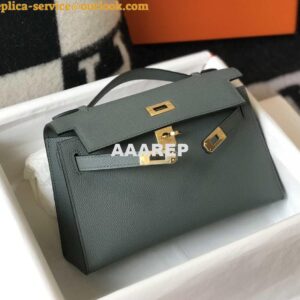 Replica Hermes Mini Kelly Pouchette Epsom Leather H230231 Almond green 2