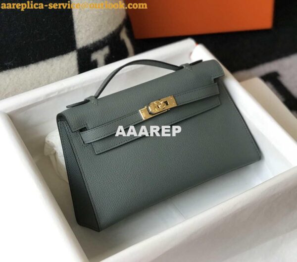 Replica Hermes Mini Kelly Pouchette Epsom Leather H230231 Almond green 5